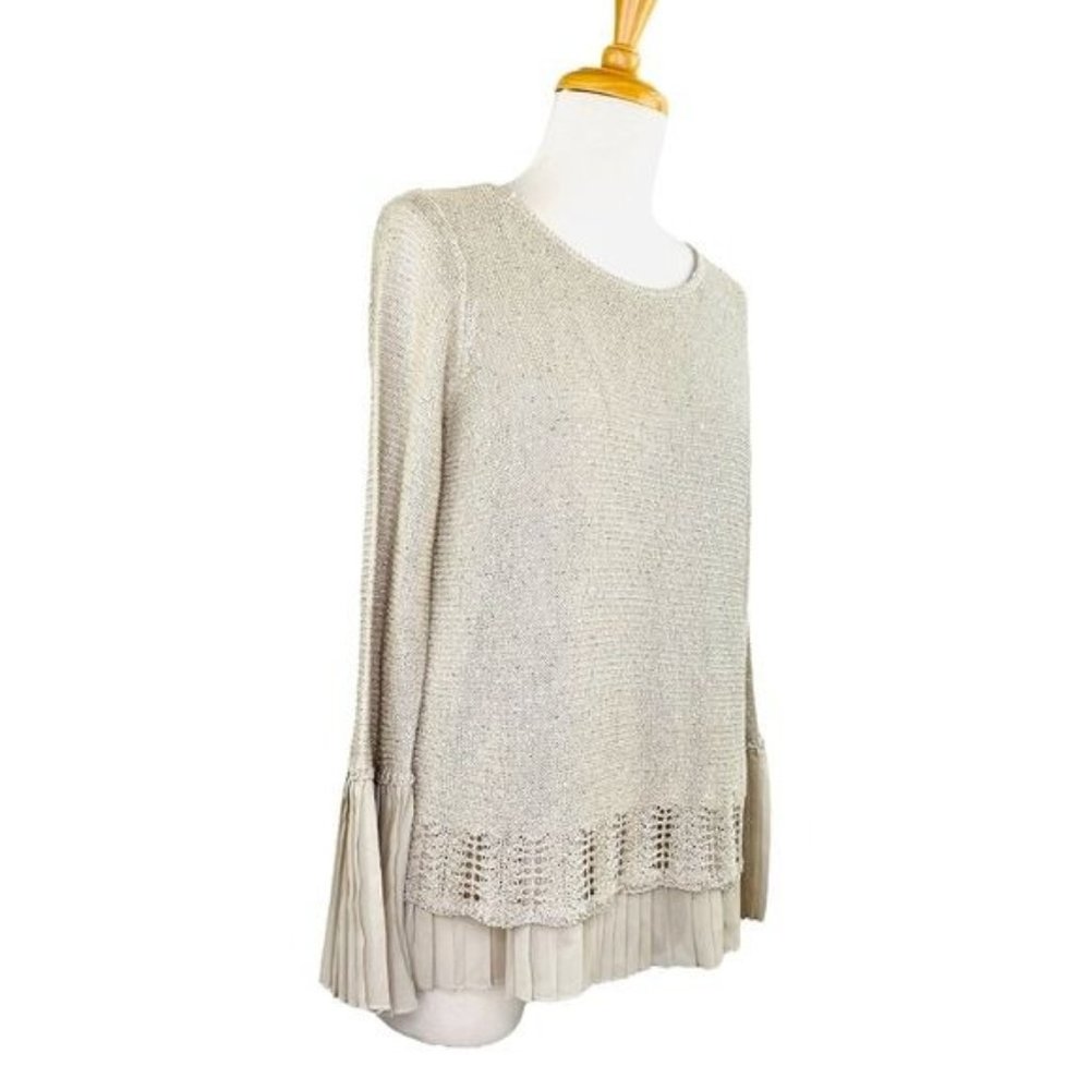 Anthropologie Sioni Studio Sequined Sweater Layered Bell Pleated Sleeves Size S - Picture 4 of 11